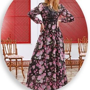 Floral Maxi Dress with Trimmed Lace